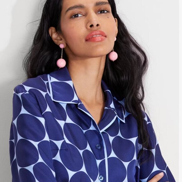 Kate Spade NWT Joy Dot Silk Twill Blue polka dot shirt | Sz. M - Picture 2 of 11